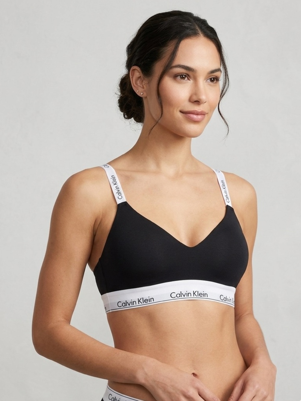 Calvin Klein Women’s Modern Cotton Padded Sports Bra Black White XL